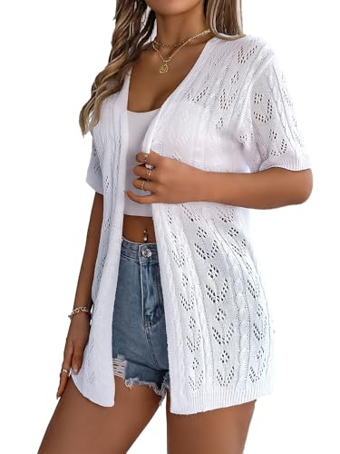 Image of Spicy Sandia Women's Loose Fit Short Sleeve Crochet Cardigan Sweaters for Summer
