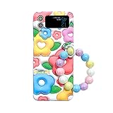 Woman Floral Case for Galaxy Z Flip 4 Beads Strap, Lovely Girly Wristband Case for Galaxy Z Flip 4 C