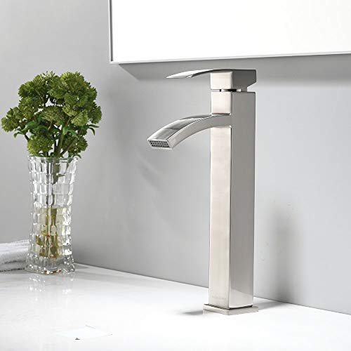 VCCUCINE Modern Contemporary Brushed Nickel 12.52" Tall Bathroom Vessel Sink Faucet, Single Handle Stainless Steel Sink Faucet - Thumbnail 3