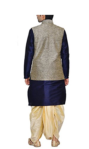 Image of Men's Silk Blend Solid Kurta Dhoti Set with Designer Ethnic Nehru Jacket