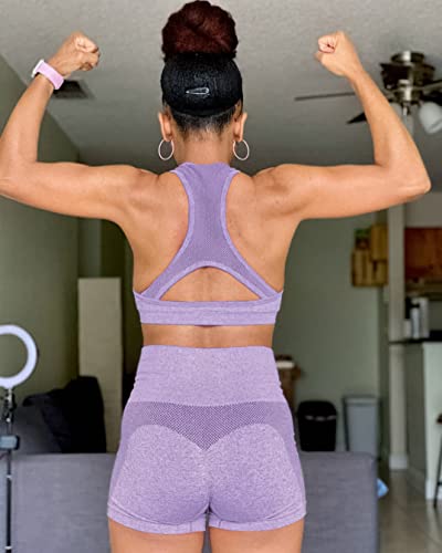 Salspor Workout Shorts Women, High Waist Seamless Gym Spandex Shorts(A,Purple,S) #TOP5