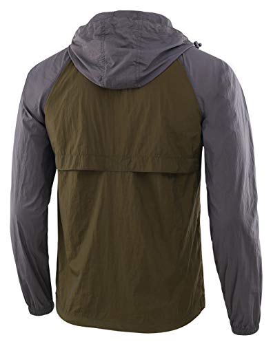 Estepoba Men's Lightweight Waterproof Zip Hoodie Rain Jacket Anorak Windbreaker Army/Charcoal Gray Xxl #TOP1