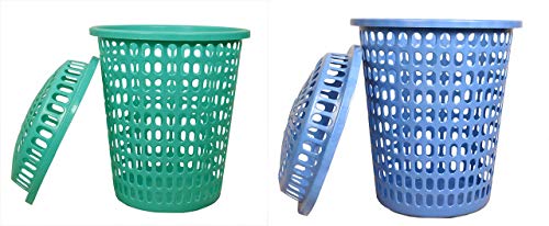 Image of Laundry Basket with Cap - Royal Blue + Light Green Color, Durable (Unbreakable) 50L with 6 Months Warranty (Blue, Light Green)