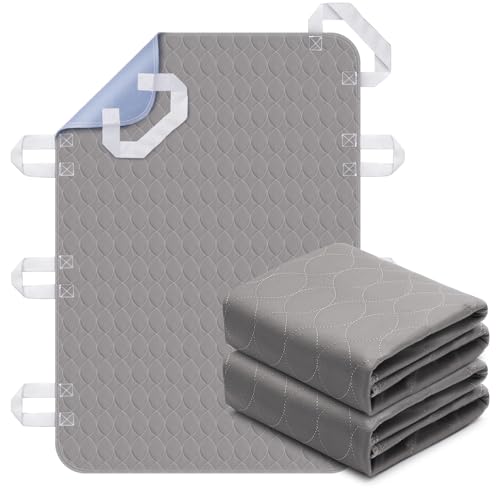 2 Pack Positioning Bed Pad with Handles, 8 Sturdy Handle Washable Bed Pads for Incontinence, Waterproof, Reusable Underpads for Elderly Hospital Home Care, Grey, 36”×52”
