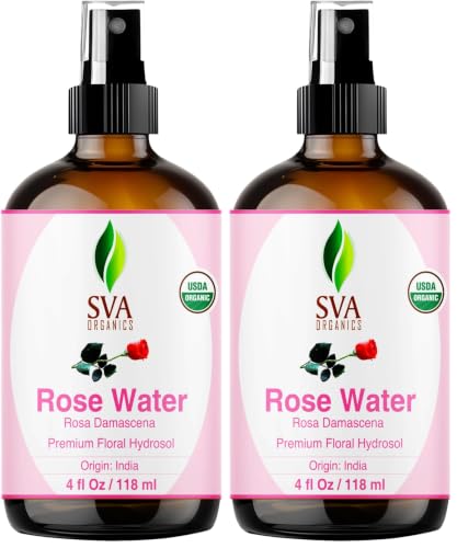 SVA ORGANICS Rose Water 4oz (118 ml) Refreshing Rose Water Spray for Skin Care, Skin Hydration, Bath, Soaps, Haircare &amp; Aromatherapy (Pack of 2)