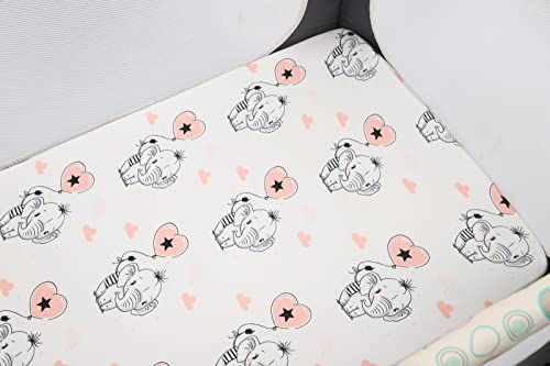 Image of Pack n Play Sheet Stretchy Fitted Portable Mini Crib Sheets Set 3 Pack,Playard Sheets Convertible Playard Mattress Cover,Ultra Soft Jersey Material,Flamingo Elephant & Lion