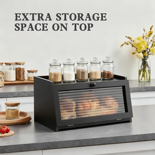 LOHASOK-Bread-Box-for-Kitchen-CountertopBlack-WoodenLarge-Farmhouse-Bread-Container-Holder-Storage-Acrylic-translucent-window