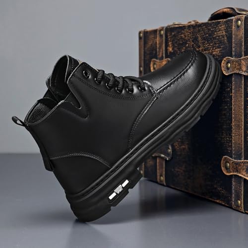 Mens Retro Leather Lace Up Platform Ankle Chukka Boots Casual Round Toe Slip On Dress Shoes for Daily Driving Walking3