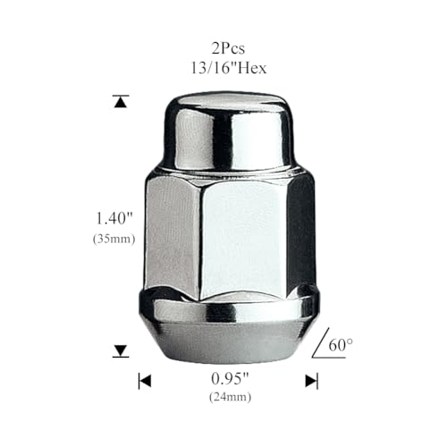 Image of 24 Pcs 1 /2 inch-20 Thread Bulge Acorn 35mm 1.4 inch Long Lug Nuts Chrome 13 /16 inch 21mm Hex Fits 1991-2005 Dodge Dakota | 1998-2003 Durango | 1992-2017 Viper