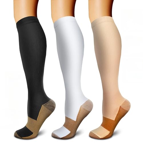 3 Pairs Medical Compression Socks for Women & Men Circulation 20-30 mmHg Knee High Support Best for Running Athletic Nursing (L/XL)