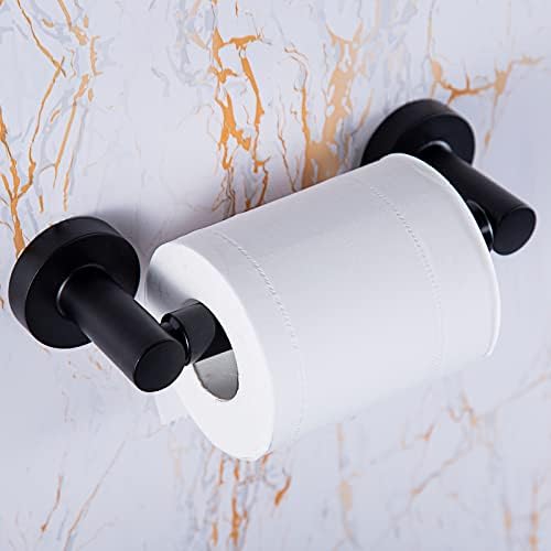 YUET Toilet Roll Holder Paper holders Wall Mounted Spring Loaded Flexible Round Mounting Tissue Stand Hanger Bathroom Kitchen Storage Matte Black Stainless Steel