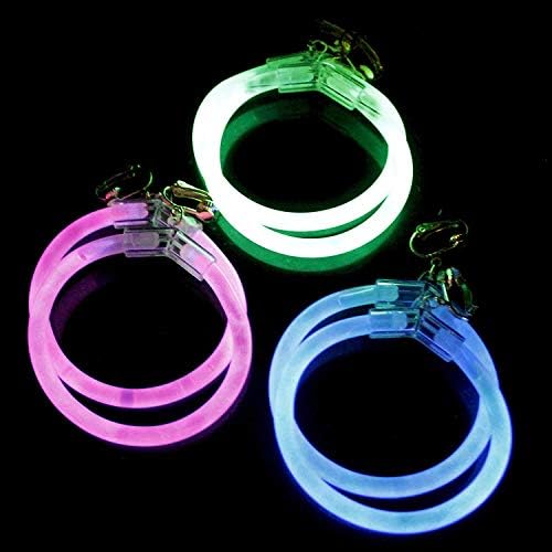 Fun Central - 6 Pack - 2.5 Inch Glow Hoop Earrings in Assorted Colors | in Bulk | 4th of July Party Accessories Sensory Party Favors Cosplay Rave Parties EDM Concerts Glow Parties