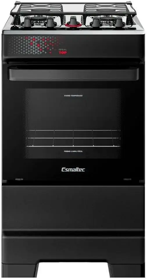 Fogão Esmaltec 4 Bocas Ideal Top Mesa Inox Tampa de Vidro Forno 50 Litros Preto T4IAP Bivolt