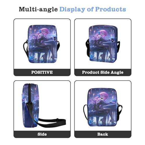messenger bag for women mens shoulder bag Cross Body Purses Adjustable Strap for Shopping Shopping- Purple Blue Anime Play Piano4