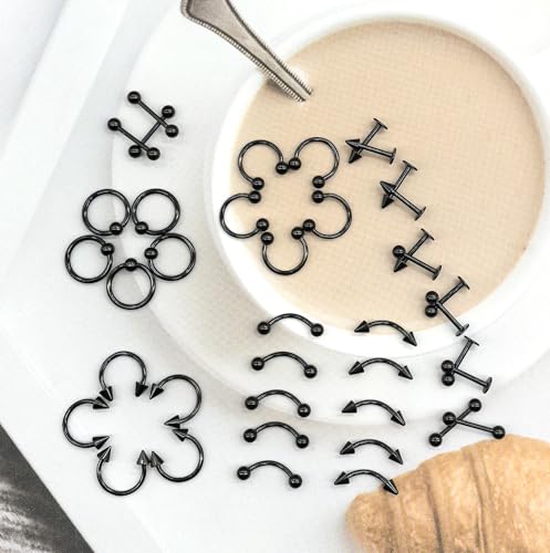40Pcs 16G Lip Rings Surgical Steel Jewelry Labret Monroe Barbell Daith Tragus Helix Piercing Septum Nose Ring Eyebrow Body Jewelry for Women Men4