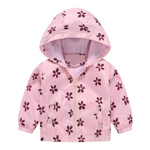 2025 - Niños Niñas Dibujos Animados Estampado Casual Abrigo Ligero Con Capucha Chaqueta A Prueba Viento Cremallera Ropa Exterior Tallas Grandes Mujer, Rosa., 18-24 meses