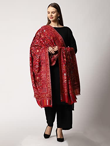 Women's Kashmiri Kani Woven Wool Shawl (2J2) Free Size Maroon2