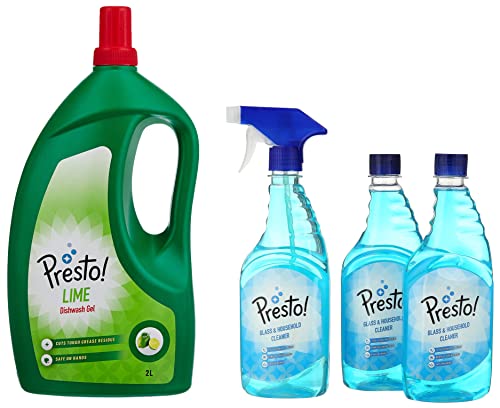 Image of Dish Wash Gel - 2 Litre (Lime) & Glass and Household Cleaner - 500 ml with 2 Refills