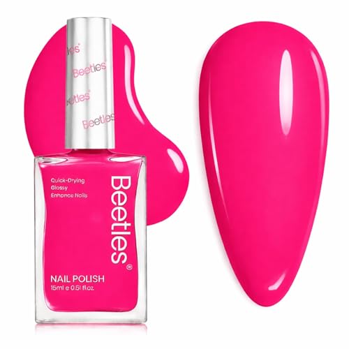 Beetles Hot Pink Nail Polish - Magenta Beat 0.51Fl Oz/15ML Neon Pink Nail Polish Quick Dry Long-Lasting Neon Nails Fingernail Art Effect DIY Home Spring & Summer Nails - Gift for Her
