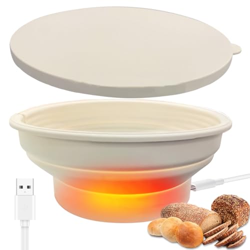 Silicone Round Foldable Heating Bread Proofing Basket,9 Inch, For Loaves & Yogurt Making