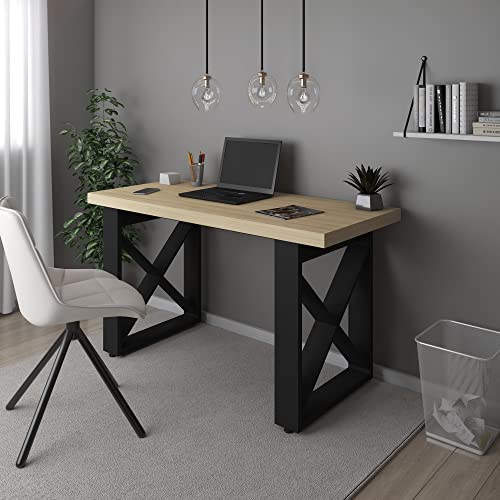 Escrivaninha para Home Office com Tampo em Tamburato Moderna com Pés em X - Tokyo Artany Carvalho/Pr