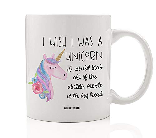 Digibuddha Taza de café de unicornio rosa para Navidad, vacaciones, fiestas de cumpleaños, idea de regalo, regalo de poder mítico sarcástico dorado para mujer, amiga, niña, compañera de trabajo, taza
