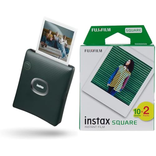 instax Square Link. Impresora para teléfonos, Verde Oscuro. & instax 16576520 Película fotográfica instantánea, Marco Color Blanco, Blanco, 20 Fotos
