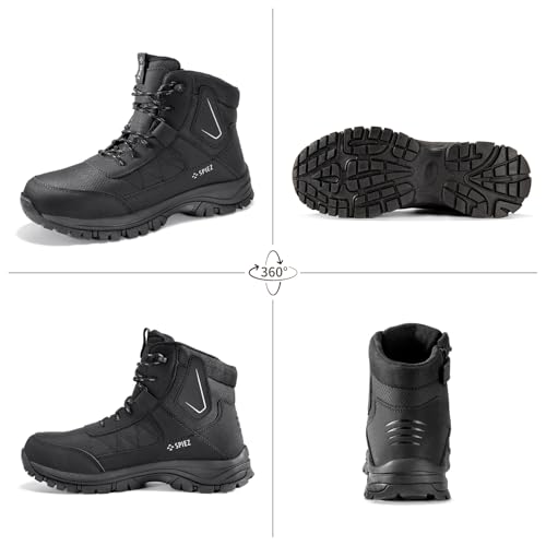 Image of SPIEZ Waterproof Steel Toe Work Boots for Men Slip Resistant Antistatic Safety Shoes High-Top Winter Industrial and Construction Boots Black US 7.5-12