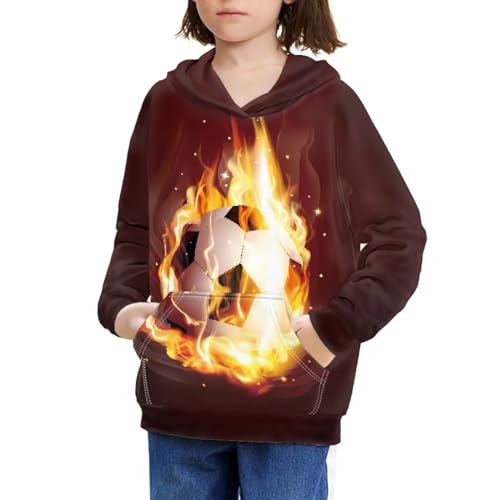 Boys Girls Fleece Hoodies Plush Pullover Hoodie Casual Fire Soccer Hooded Sweatshirts with Pocket for Age 6-16 Kids3