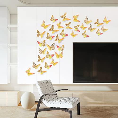 Image of SAOROPEB 3D Butterfly Wall Decor 48 Pcs Laser Gold Butterfly Decorations