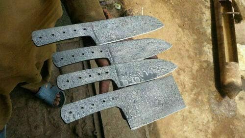 KE-0665-HK 10" To 12" Handmade Damascus Steel Blank Blade Knives Kitchen Chef Set Of 4