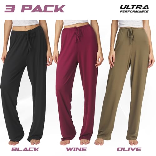 Image of Ultra Performance Pajama Pants Women 3 Pack Soft PJ Lounge Pajama Pants | 92% polyester, 8% spandex; drawstring waist; ideal for sleeping, lounging, pj pajamas for women (Avail in Plus Sizes)