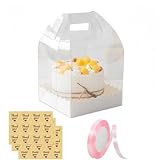 10Pcs Clear Cake Boxes with 10 Stickers and 1 Roll Ribbon,5.5X5.5 Inch...