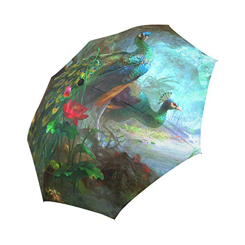 Interestprint Wece Funny Quotes Saying Windproof Compact Auto Open And Close Folding Umbrella, Shit It's Raining Automatic Foldable Travel Parasol Umbrella, Black (Peacock) #TOP1