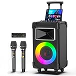 JYX AN20 Karaoke Machine with 2 Wireless Microphones, Bluetooth PA System with 10'' Subwoofer, Vocal Cut, Sound Effects, LED Lights, Treble/Bass Adjustment, Dark Black