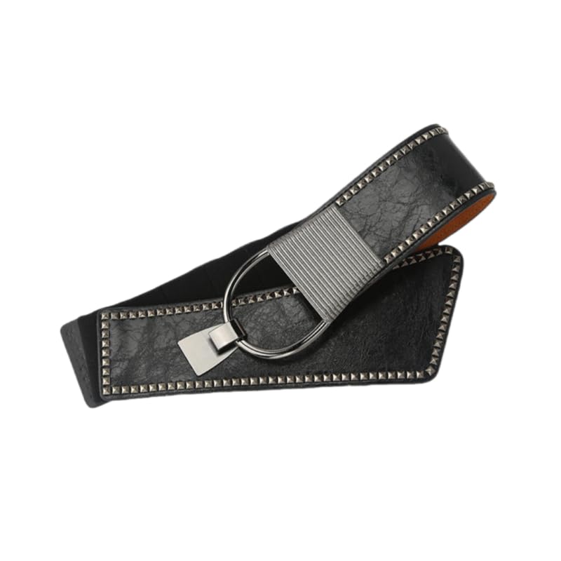 Women's Fashion Vintage Wide Waist Belt Punk Rivet Leather Belts Interlock Buckle Studded Waistband2