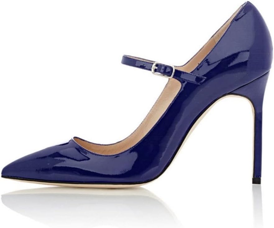 Eldof Women's 100mm High Heel Pointed Toe Mary Jane Pumps Ankle Strap Buckle Closure Shoes