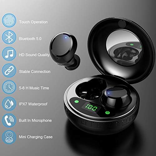 Wireless Headphones, lecover Wireless Earbuds Headphones with Mic, Mini Bluetooth 5.0 Headphones In Ear with Charging Case, IP7 Waterproof Bluetooth Earphones, HI-FI Stereo, LED Display for Work/Sport