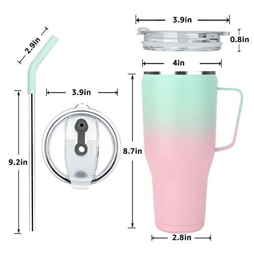 Sursip 40Oz Mug Tumbler-Stainless Steel Vacuum Insulated Mug With Handle,Lid And Straw,Fit For Car Holder,Keeps Drinks Cold Up To 24 Hours,Sweat Proof And Leak Proof,Dishwasher Safe-Green&Pink #TOP1