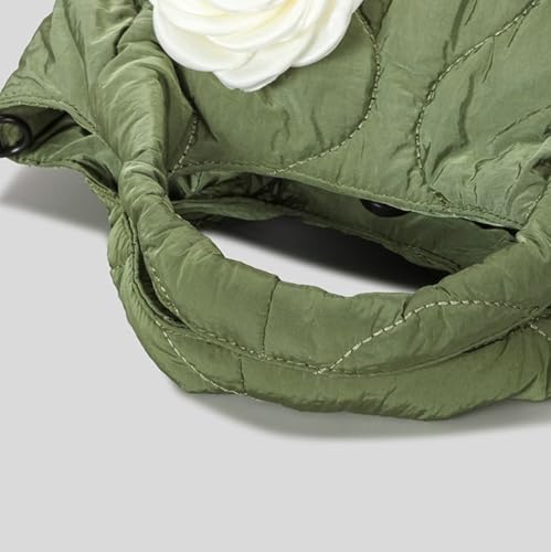 Nylon Quilted Tote Bag Diamond Pattern 3D Flower Crossbody Shoulder Bag Trendy Lightweight4