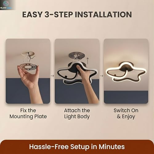 Image of LED Ceiling Light Star 3 Color Modes Warm, Cool White, Neutral Modern Decorative 50W Ceiling Lamp for Living Room, Bedroom Energy Efficient & Bright Lighting (Star)