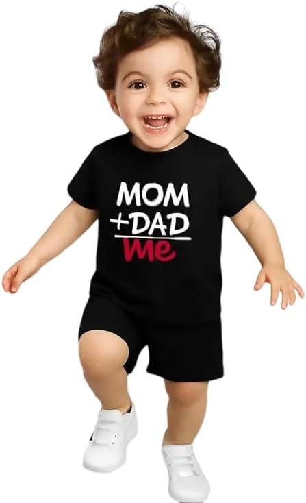 Comfortable Kids Clothing Set Half Sleeve Tee with Shorts,MomDadMe_Black_208