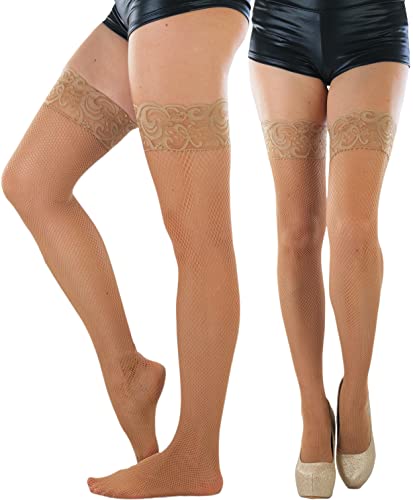 Image of ToBeInStyle Women's Wide Floral Lace Fishnet Thigh Hi Stockings