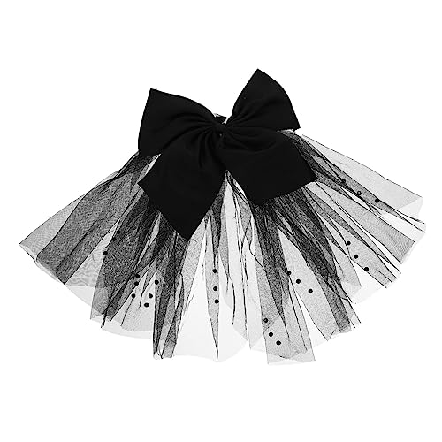 Velo de novia corto negro de malla elegante con pinza y acabado clásico