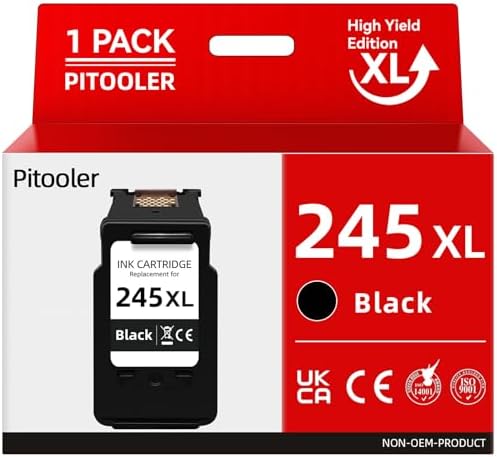 Pitooler 245XL Ink Cartridge Replacement for Canon PG-245/243 Black Fit for Pixma TS3420 TR4520 MX492 MX490 TS3425 MG2525 TS3320 MG2524 TS3400 TS3300 TS3429 MG3022 MG2920 Printer