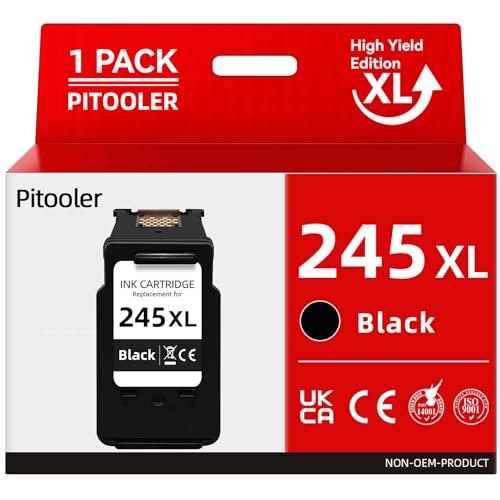 Pitooler 245XL Ink Cartridge Replacement for Canon PG-245/243 Black Fit for Pixma TS3420 TR4520 MX492 MX490 TS3425 MG2525 TS3320 MG2524 TS3400 TS3300 TS3429 MG3022 MG2920 Printer