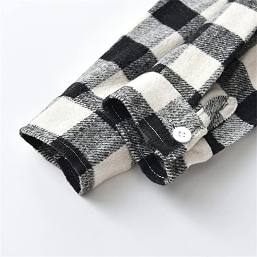 Boys Girls Plaid Shirt Jacket Long Sleeve Lapel Button Down Pocketed Shirts Coat Fall Winter Clothes4