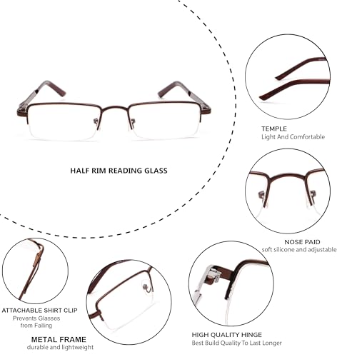 Image of Half Rim Reading Glass for Men and Women | Lightweight Rectangular Design | Scratch-Resistant Lens | Soft Silicone & Adjustable Nose Pads | Suitable for All Face Types