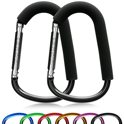 sprookber 6.7 Inch Large Stroller Hooks for Diaper Bags & Purses Heavy Duty Mommy Hooks for Shopping Grocery Backpack Baby Stroller Accessories Set of 2 (Black)