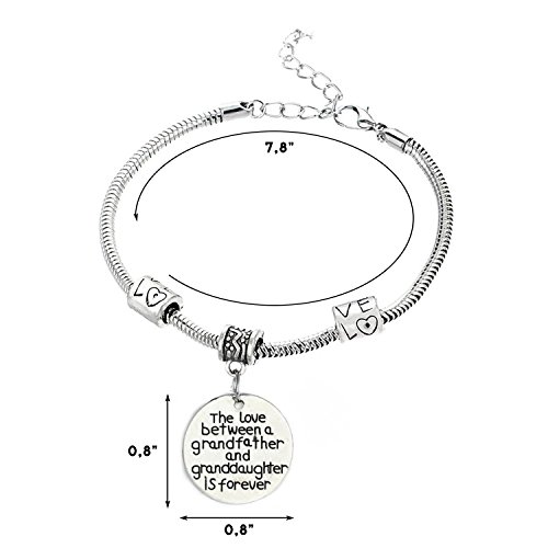Luvalti Family Pendant Bracelet - The Love Between a Grandfather and Granddaughter is Forever, Stainless Steel, Charm, Best Family Personalized Memorial Gift Jewelry, Adjustable - Image 3